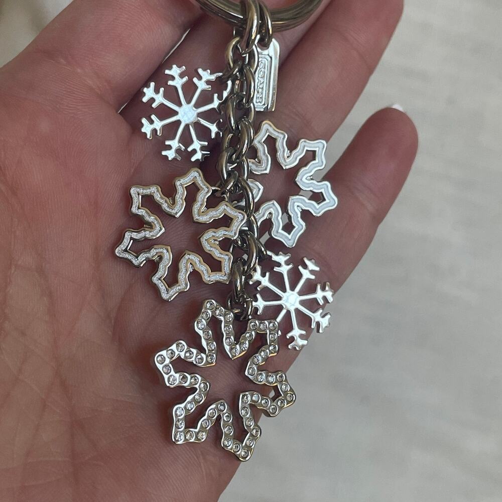 Coach Y2K Snowflake Crystal Dangle Bag Charm Keychain Silver Rare